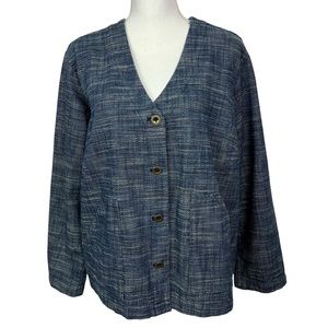 J. Jill Indigo Women’s Blazer/Jacket Sz XL Petite Multi Color Blue Pockets